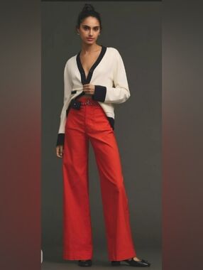 The Colette Magic Fabric Full-Length Pants by Maeve Flame Orange Size 31